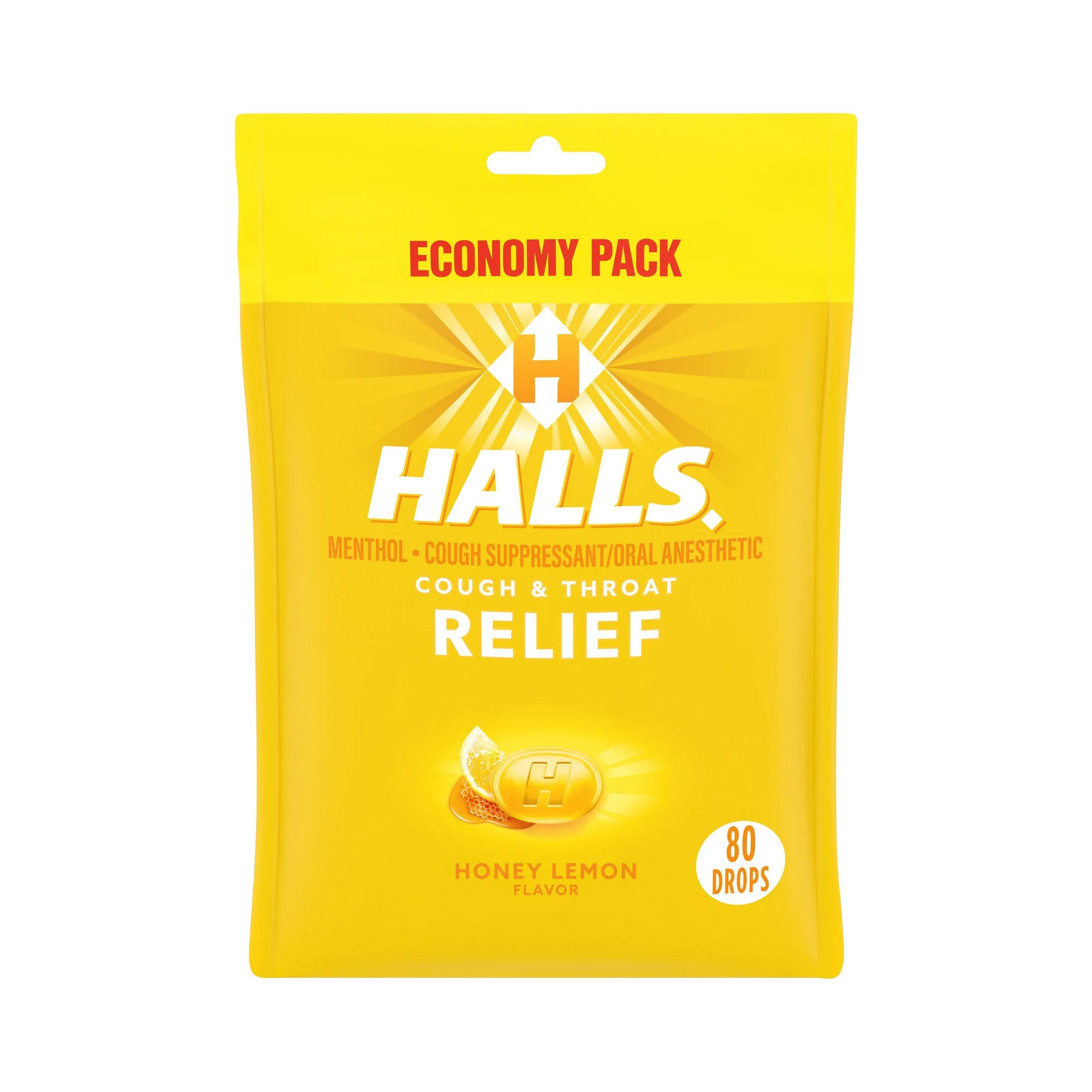 HALLS Relief Honsey Lemon Cough Drops, Economy Pack, 80 Drops